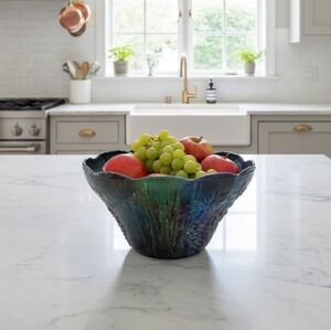 HANDCRAFTED & HANDPAINTED Upcycled Milk Glass Serving Bowl Tabletop Art Decor